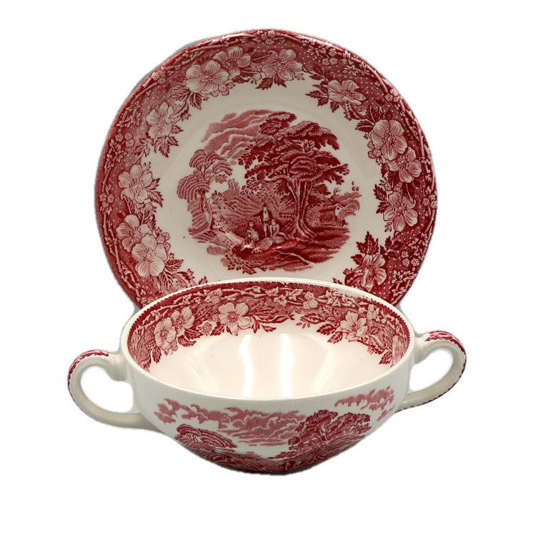 Wedgwood Woodland Red and White China Soup Cup and Saucer