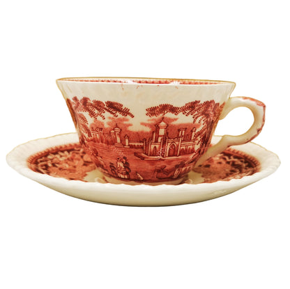 Vintage Masons Ironstone Red & White Vista China Teacup and Saucer