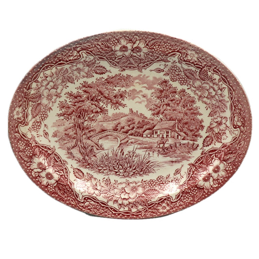 English Ironstone Red and White 11.5-inch Oval Platter