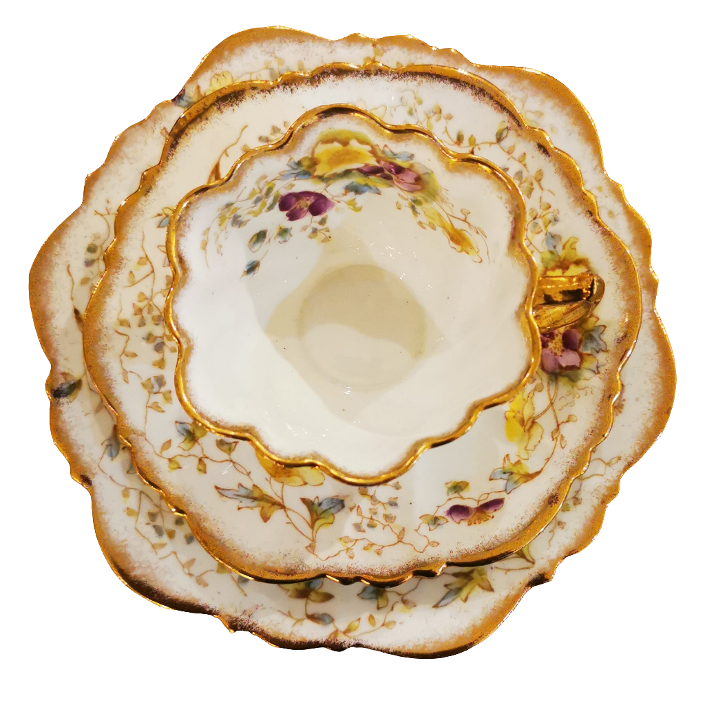 Exquisite Antique Redfern & Drakeford Floral China Teacup Saucer & Side Plate