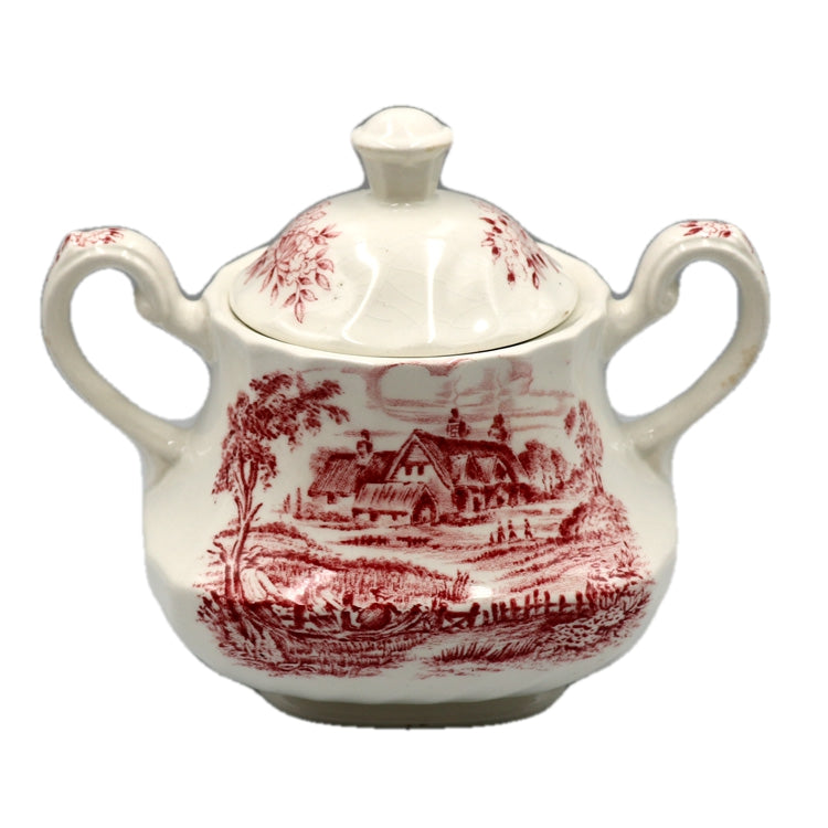 Ridgway Red and White China Meadowsweet Lidded Sugar Bowl 