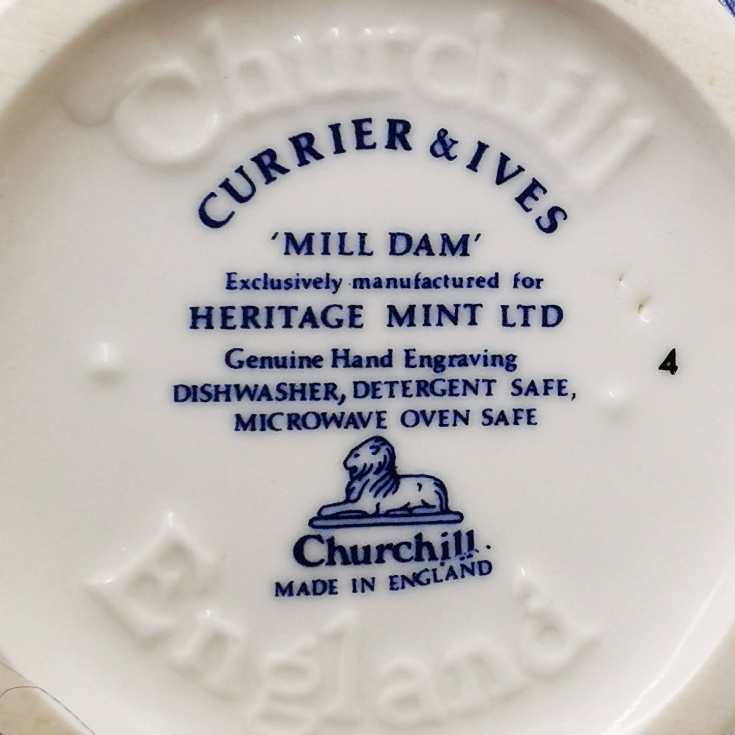Churchill Currier & Ives Blue Mill Dam Blue And White China Milk Jug