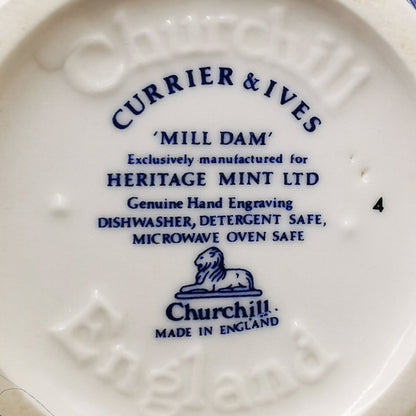 Churchill Currier & Ives Blue Mill Dam Blue And White China Milk Jug