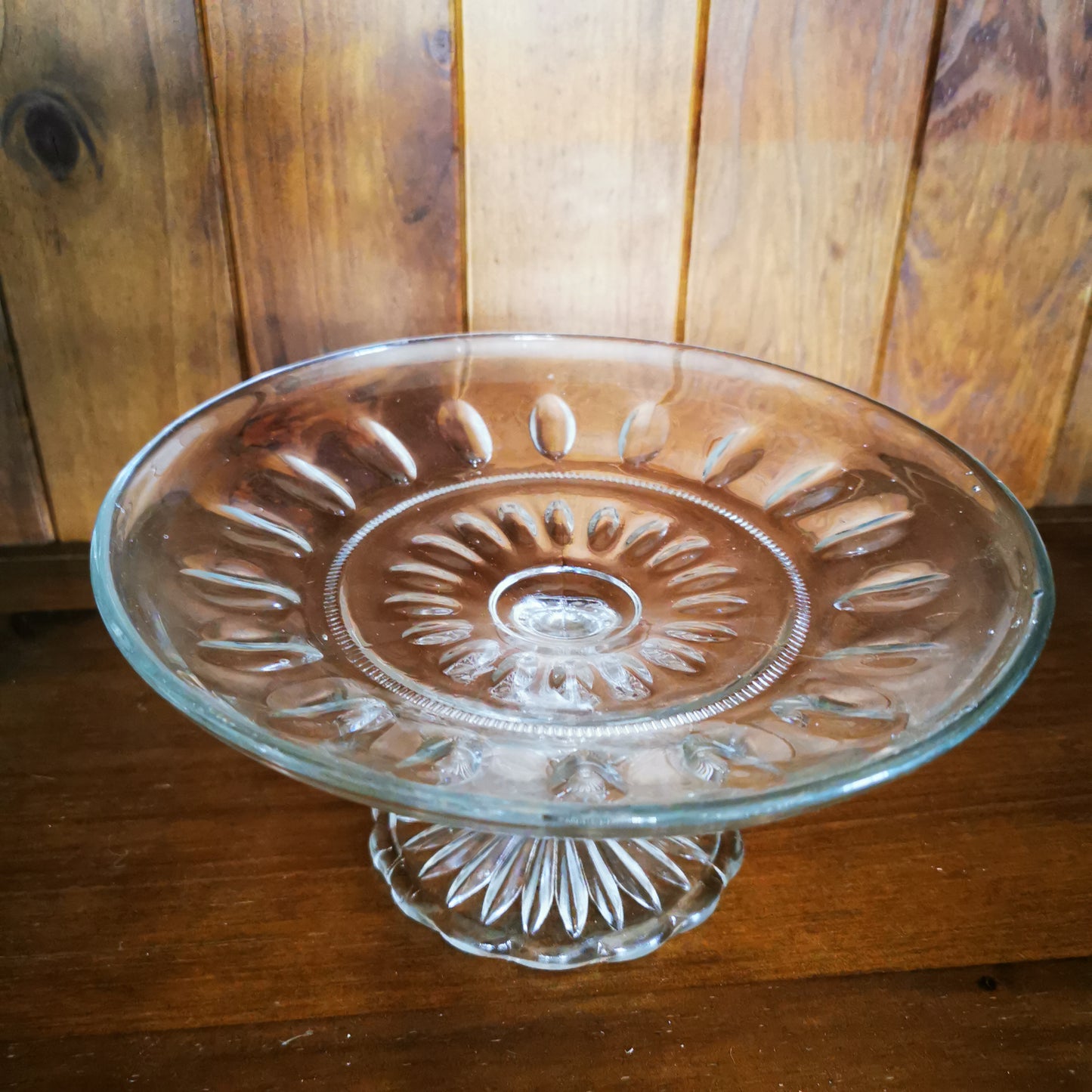 Antique Tri-Molded English Clear Glass 8.5-inch Pedestal Fruit Stand