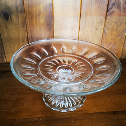 Antique Tri-Molded English Clear Glass 8.5-inch Pedestal Fruit Stand