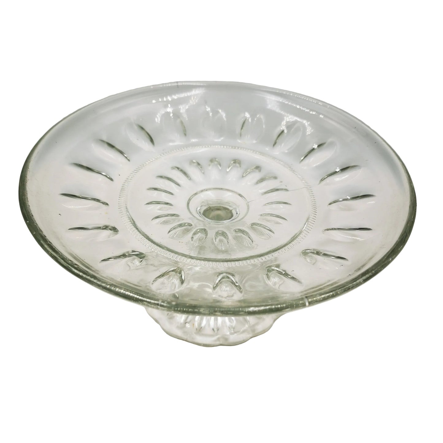 Antique Tri-Molded English Clear Glass 8.5-inch Pedestal Fruit Stand