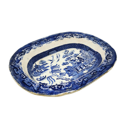 Antique Davenport Blue and White China Willow Serving Bowl