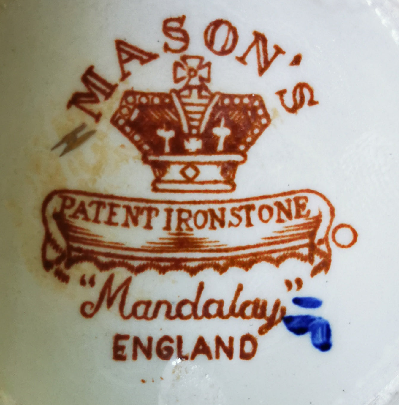 Antique Masons Mandalay Blue Ironstone China Pear Shape Breakfast Cup and Saucer