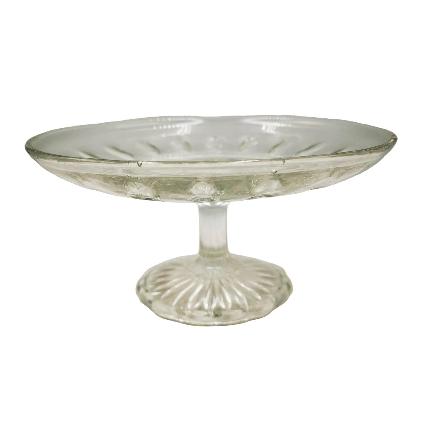 Antique Tri-Molded English Clear Glass 8.5-inch Pedestal Fruit Stand