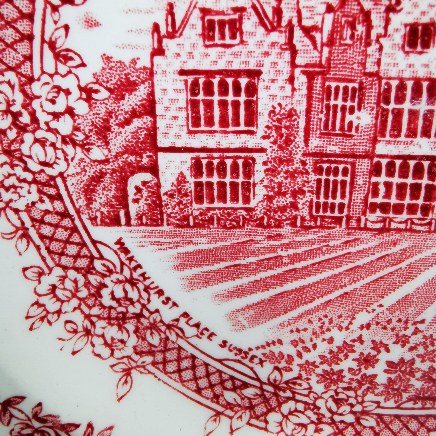English Ironstone Tableware Red and White China Wakehurst Place Sussex Dessert Plate