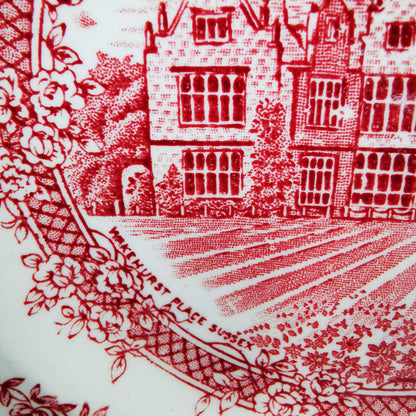English Ironstone Tableware Red and White China Wakehurst Place Sussex Dessert Plate