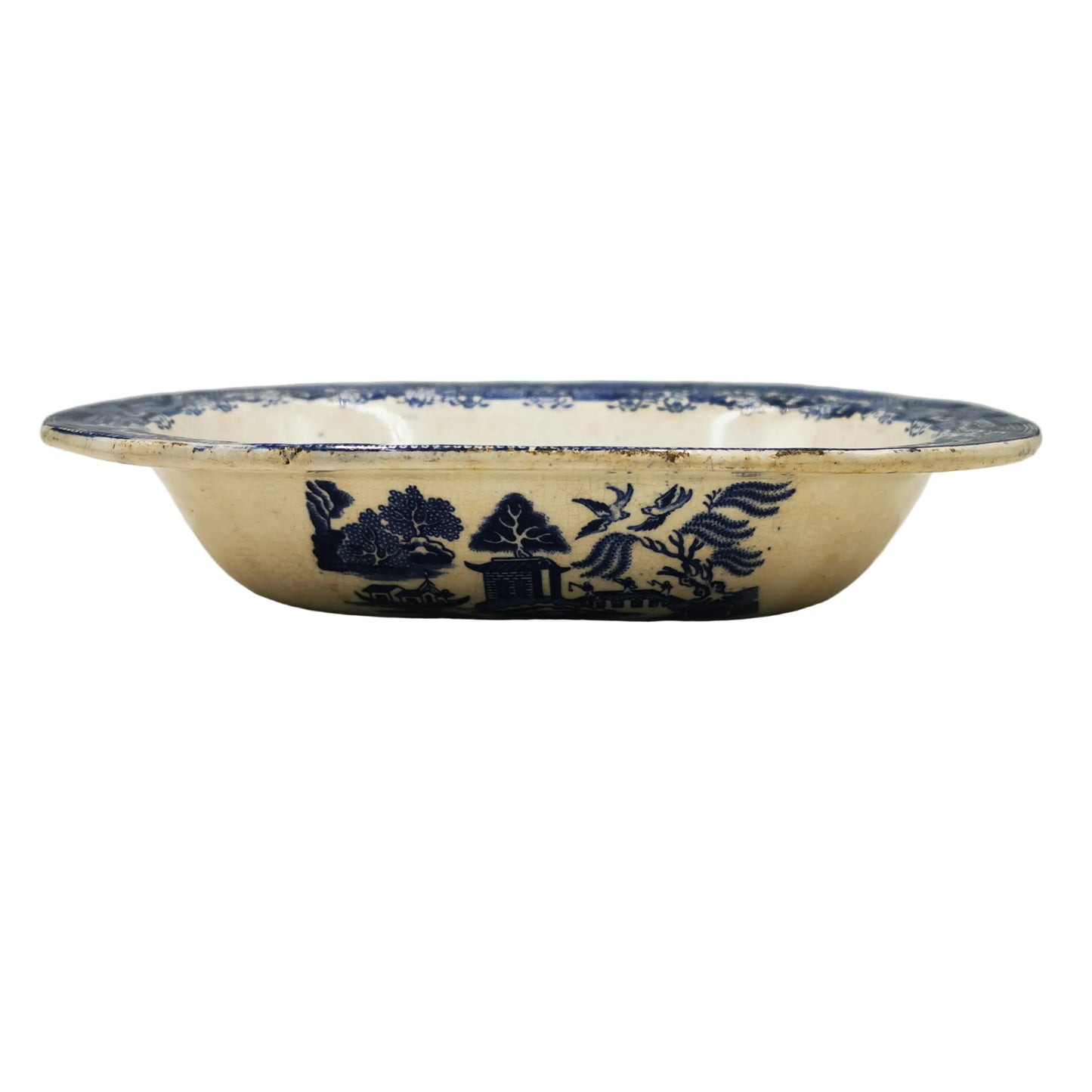 Antique Davenport Blue and White China Willow Serving Bowl