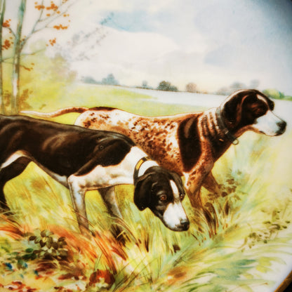A Pair of Fine Antique Limoges Hunting Dog Scenes Plates by W Guerin