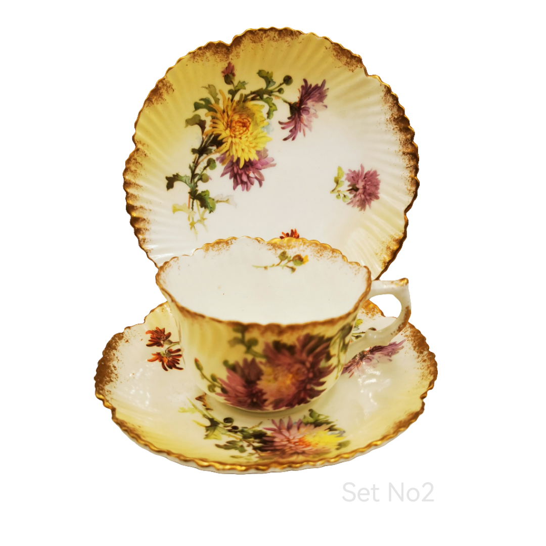 Antique Mintons Floral Porcelain China Teacup, Saucer & Side Plate Trio Rd No 195702