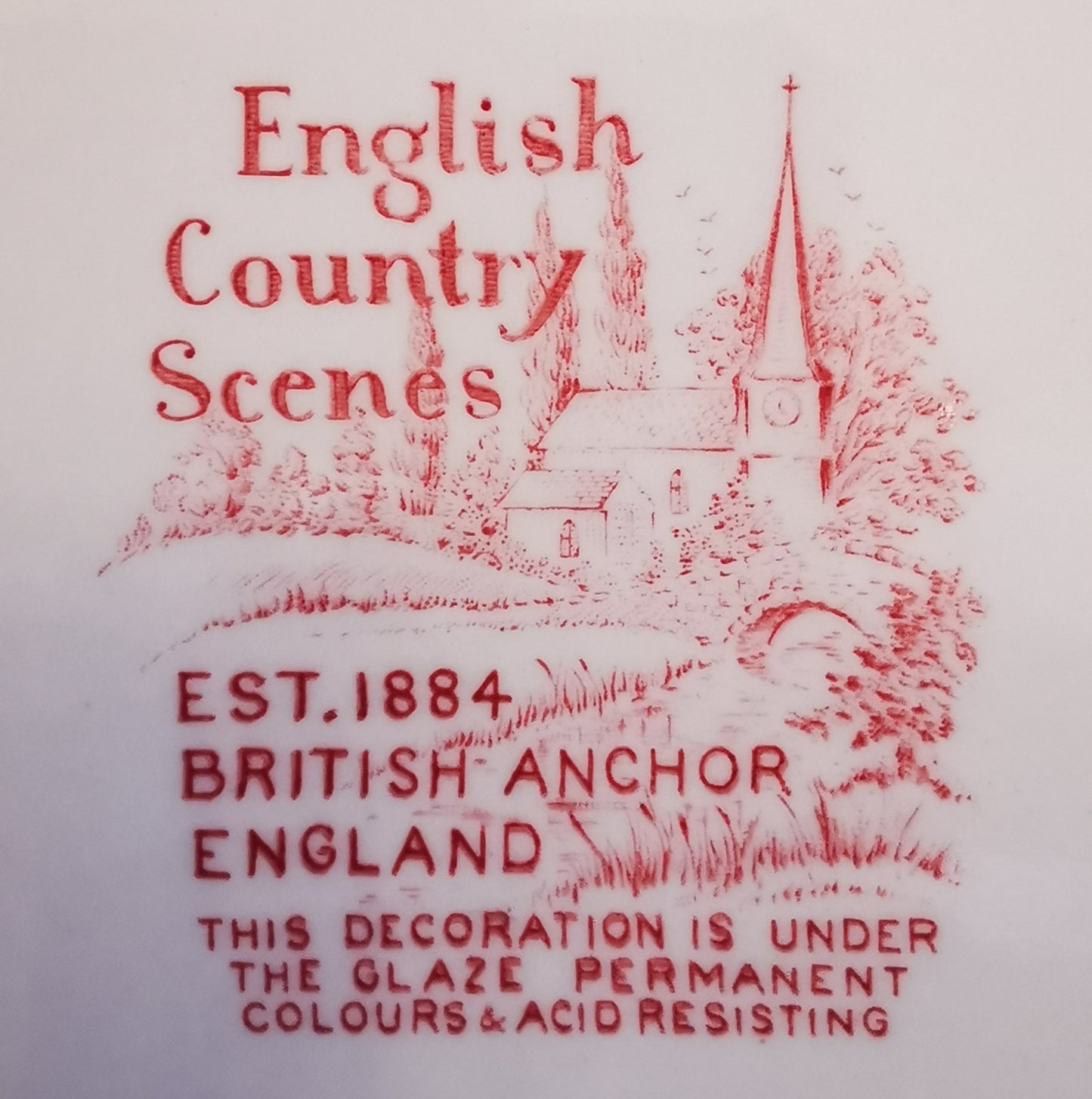 British Anchor Ironstone Red and White China English Country Scenes Dinner Plate