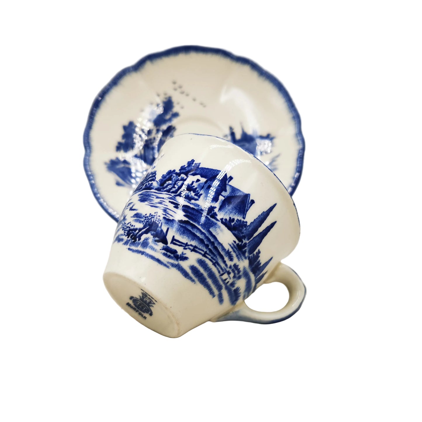 Royal Doulton Blue and White China Norfolk D6294 Demitasse Coffee Cup and Saucer