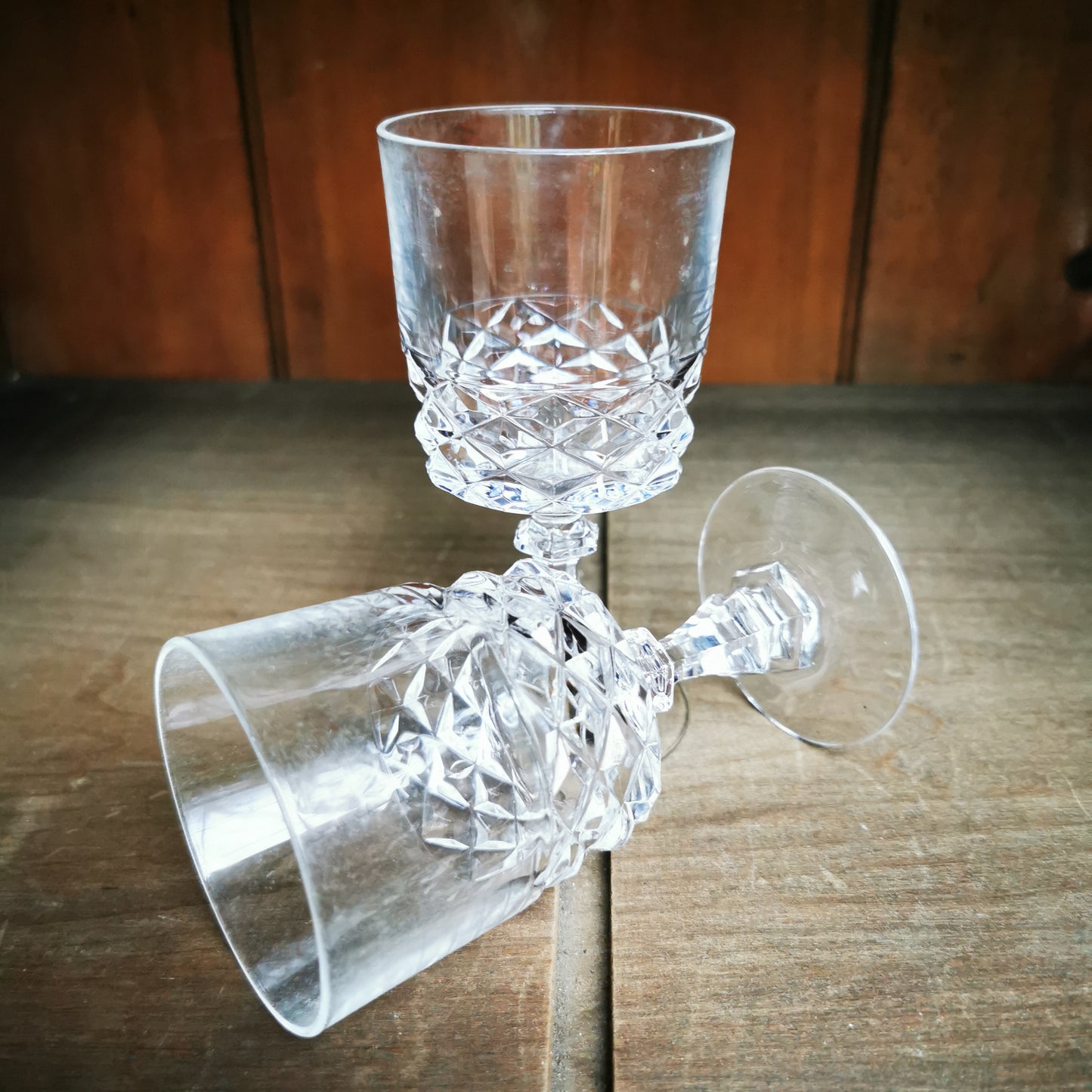 Set of Four Single Knob Facet Stem Sherry Glasses