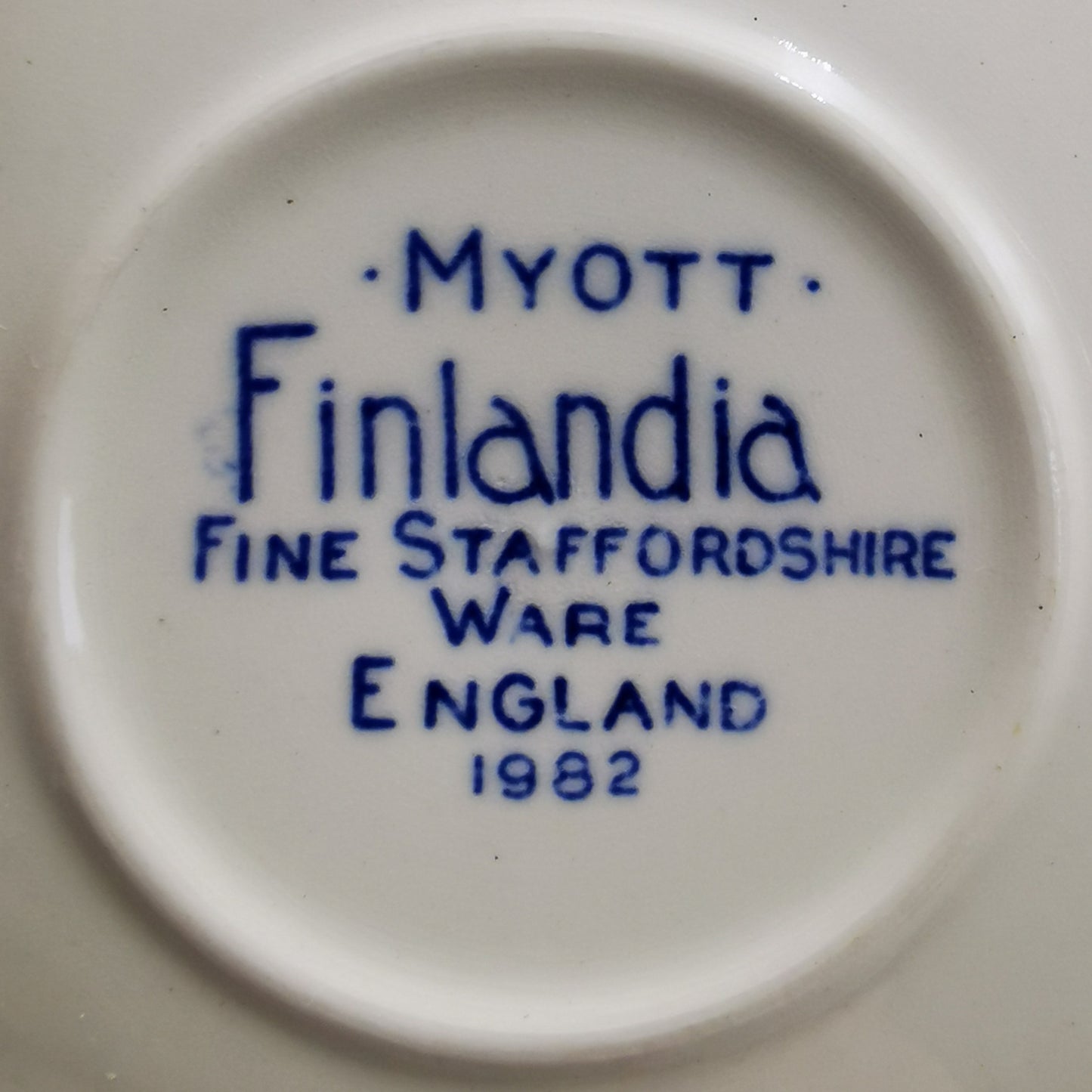 Myott Blue and White Finlandia China Teacup Saucer & Side Plate Trio