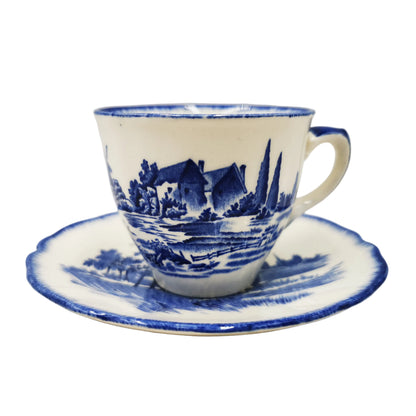 Royal Doulton Blue and White China Norfolk D6294 Demitasse Coffee Cup and Saucer