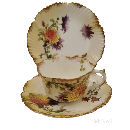 Antique Mintons Floral Porcelain China Teacup, Saucer & Side Plate Trio Rd No 195702