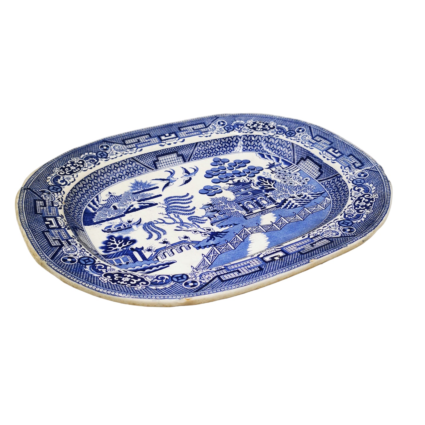 Antique Wood & Baggaley Blue and White China Willow Platter