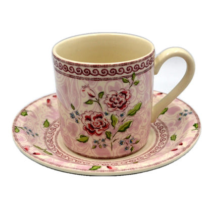 Johnson Brothers China Rose Damask Demitasse Coffee Cup and Saucer