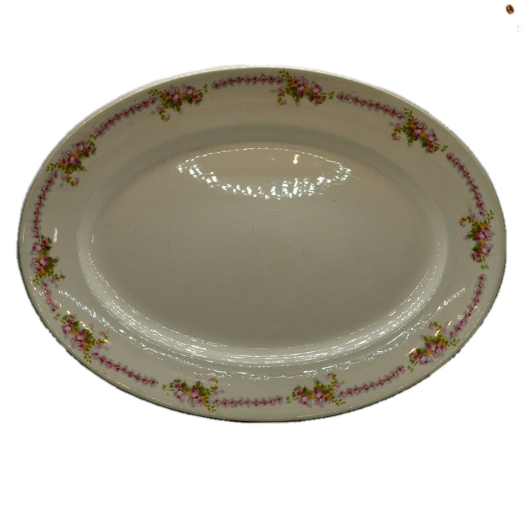 Ironstone Pink Rose Floral China 16.5-inch Oval Platter