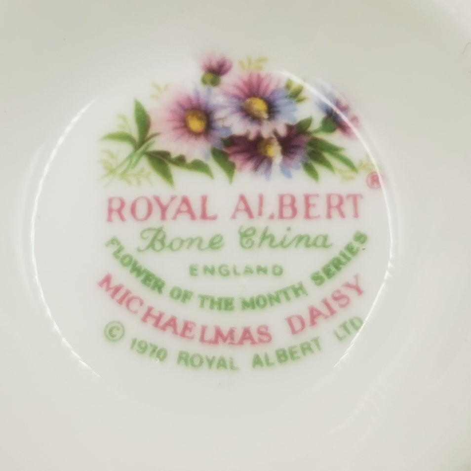 Royal Albert Flowers of the Month Series Floral China Tea Cup & Saucer Plate Michaelmas Daisy September