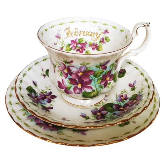 Royal Albert Flowers of the Month Series Boxed China Tea Cup Saucer and Side Plate Violets February