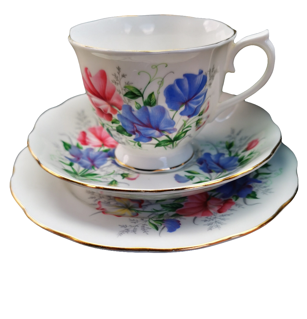 Royal Albert China Freindship Series Sweet Pea Teacup Saucer and Side Plate