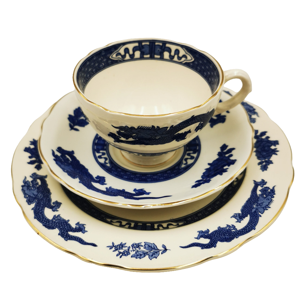 Royal Cauldon Bristol Ironstone Blue Dragon Teacup Trio