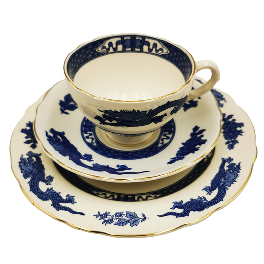 Royal Cauldon Bristol Ironstone Blue Dragon Teacup Trio