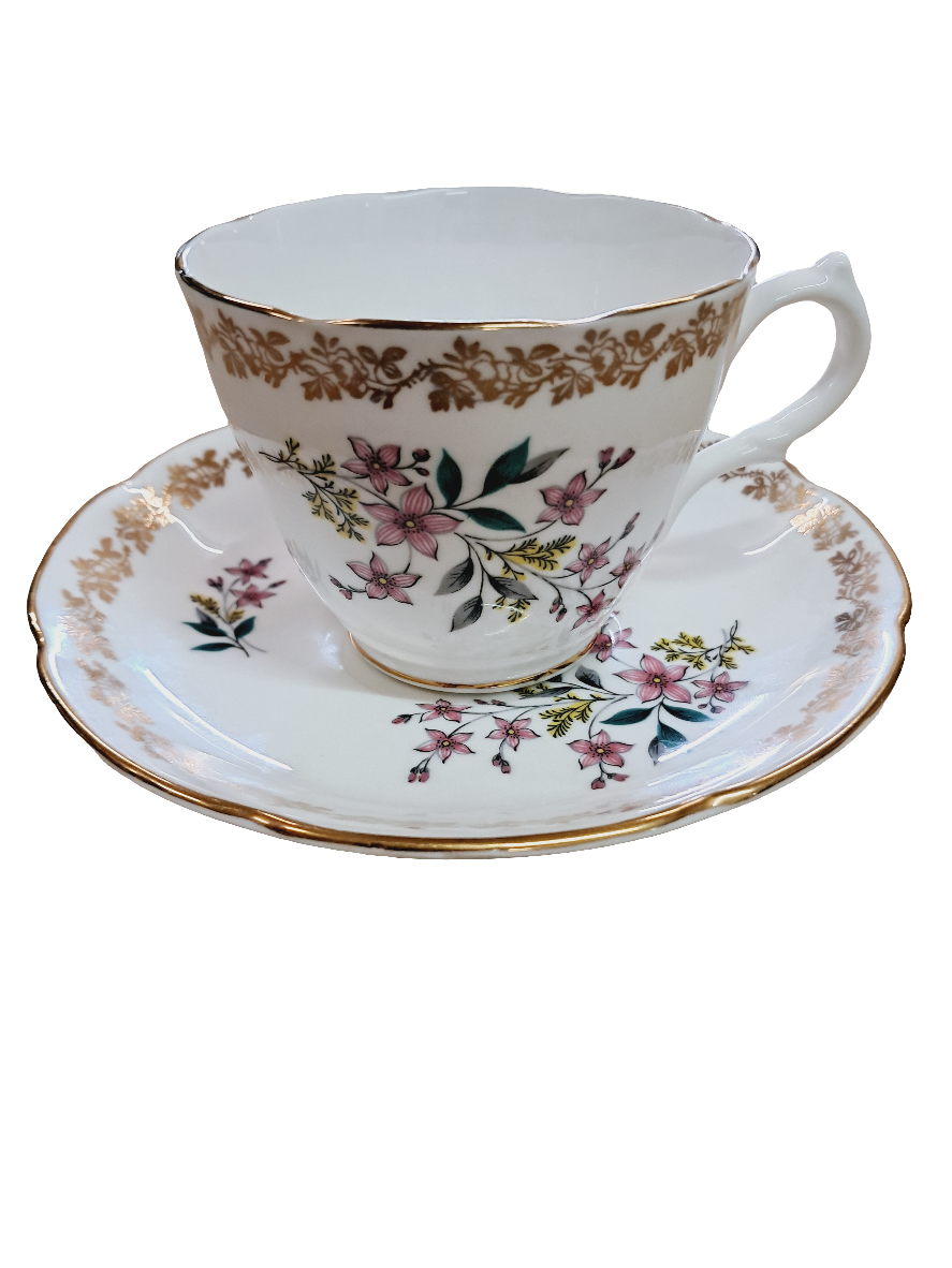 Vintage Royal Grafton China Floral Teacup & Saucer Duo