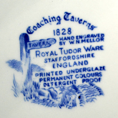 Royal Tudor Ware Coaching Taverns Blue and White China 10.5-inch Dinner Plate