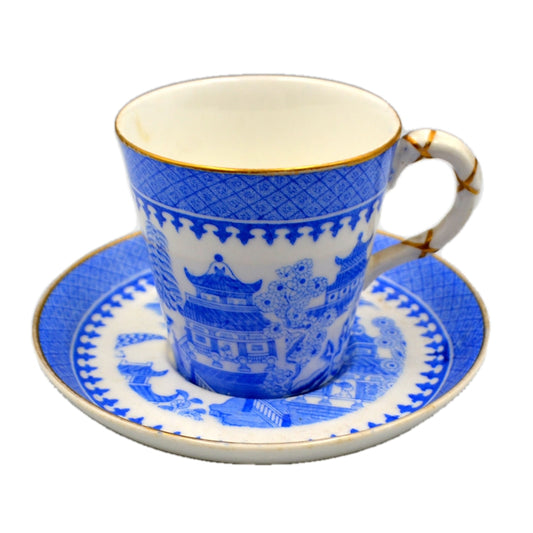 Antique Royal Worcester Broseley Blue and White China Coffee Cup and Saucer