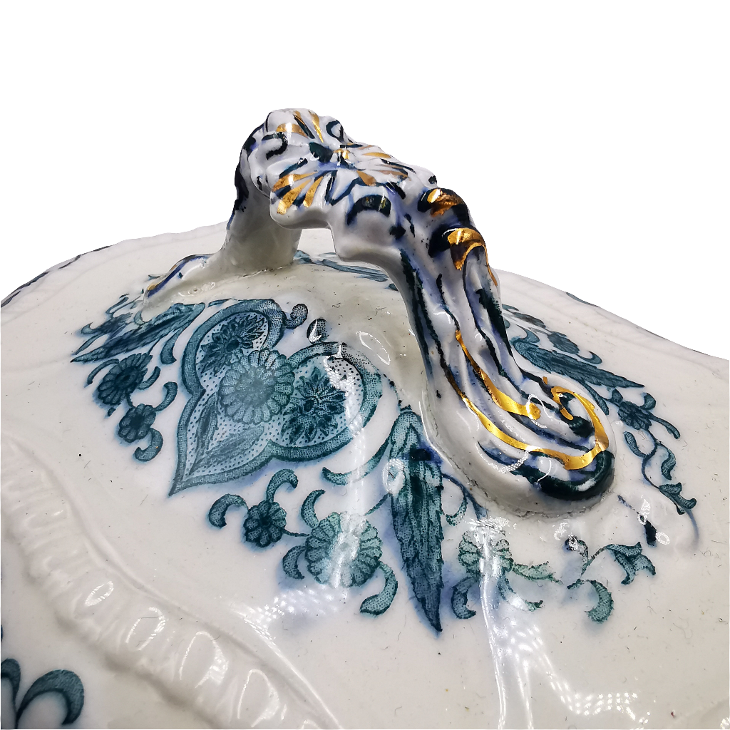Antique Sampson Bridgwood Grecian Blue and White Vegetable Tureen