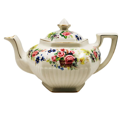 Vintage James Sadler Hexagonal 2-pint Floral China 2-pint Teapot