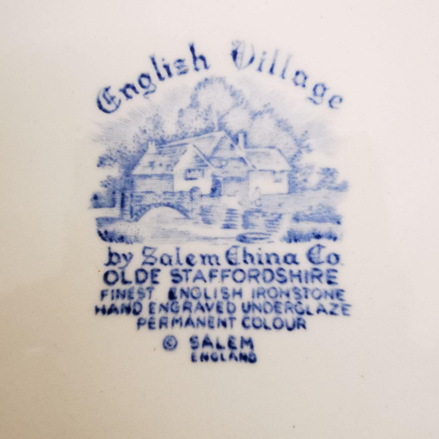 Vintage Salem Blue and White China Co. English Village Pattern Dinner Plate