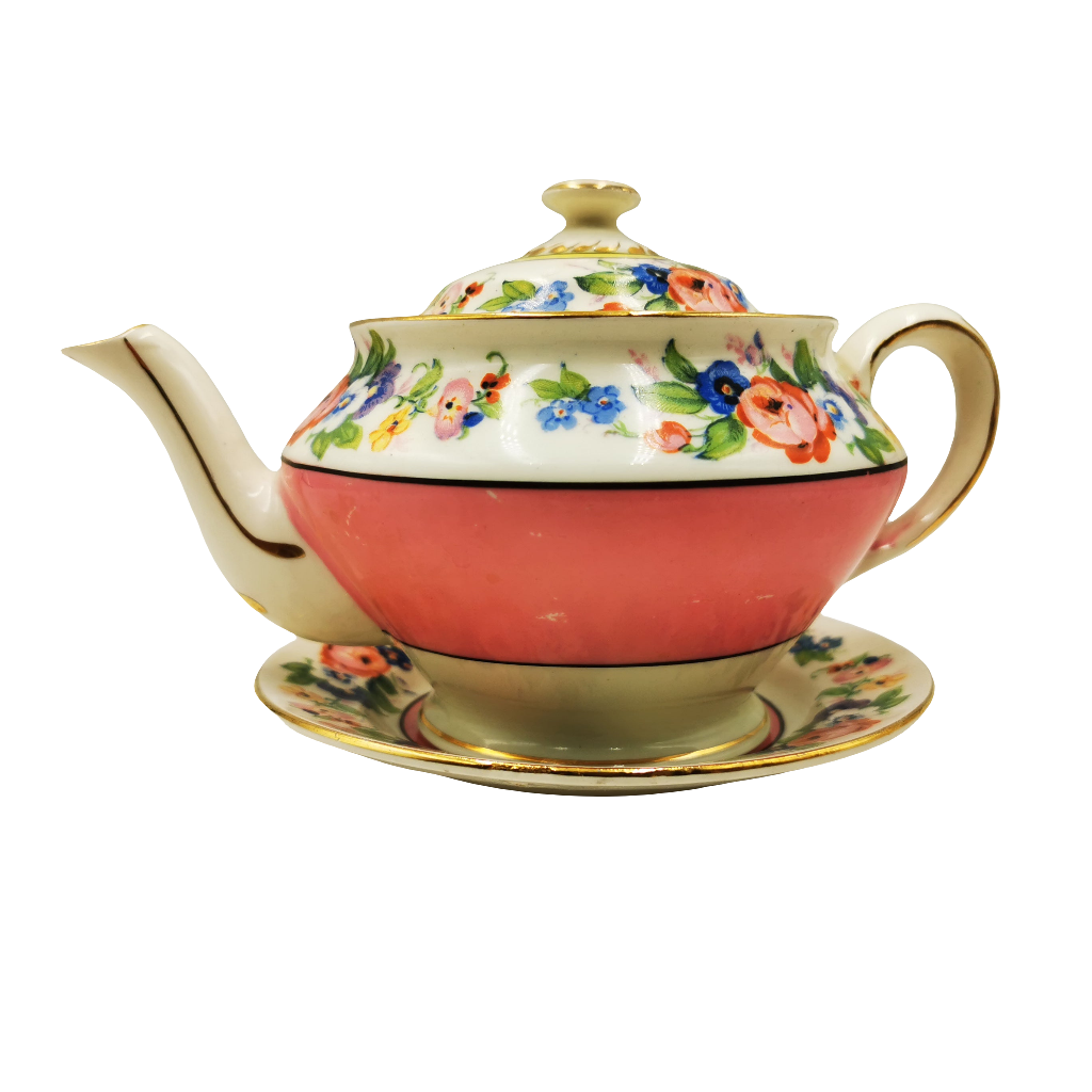 B P Ltd Scotch Ivory Floral Teapot With Matching Saucer