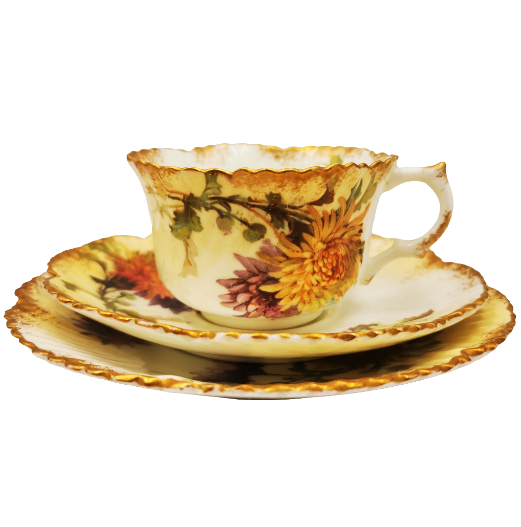 Antique Mintons Floral Porcelain China Teacup, Saucer & Side Plate Trio Rd No 195702