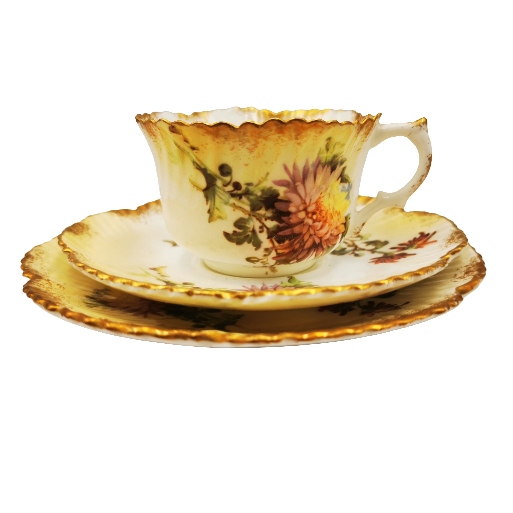 Antique Mintons Floral Porcelain China Teacup, Saucer & Side Plate Trio Rd No 195702