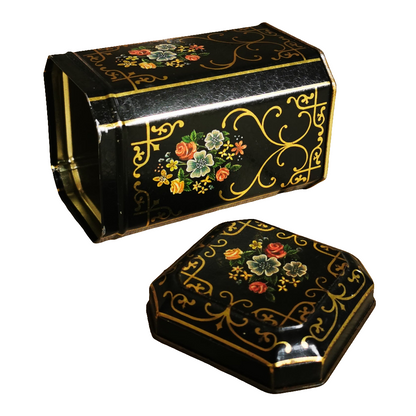 Small Vintage Floral Tin Tea Caddy