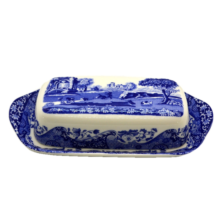 Spode Italian Blue and White China Lidded Butter Dish