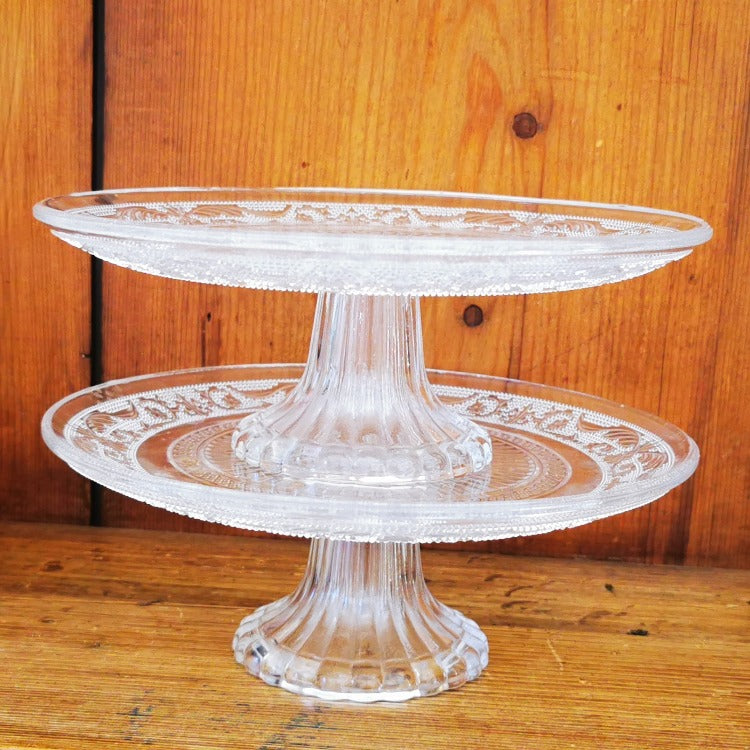 stackable glass cake stand pair