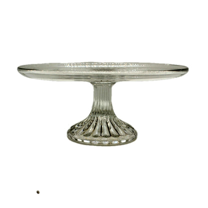 Antique Tri-Molded English Clear Glass 8.75-inch Pedestal Cake Stand