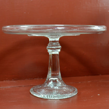 Antique English Quarter Molded Pressed Glass Pedestal Cake Stand