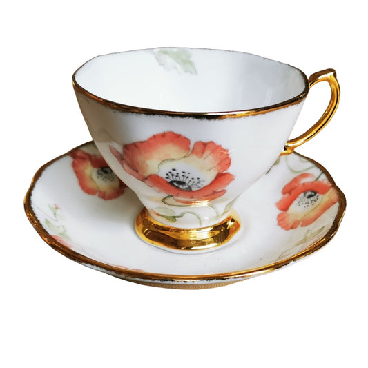 Royal Albert China 100 Years 1970s Poppy Teacup and Saucer