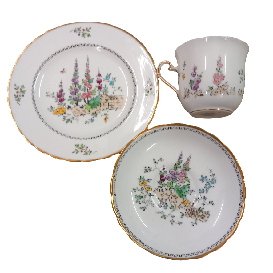 Plant Tuscan China Holly Hock Pattern 9657 Trio of Cup, Saucer and Side Plate (4-inch cup)
