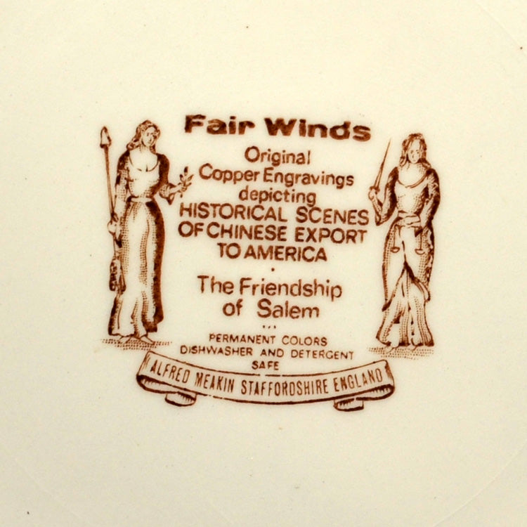 Alfred Meakin Brown and White China Fair Winds The Friendship of Salem Dinner Plate