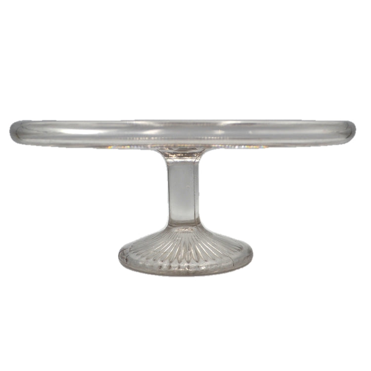 Antique Tri-Molded English Clear Glass 8-5/8th-inch Pedestal Cake Stand